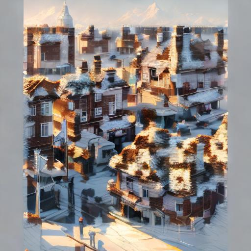 Prompt: a beautiful digital painting of an isometric  view of a cozy small suburban town by greg rutkowski, trending on artstation