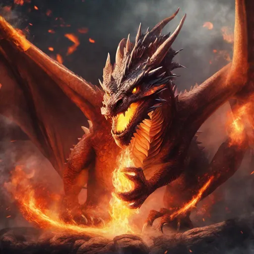 Prompt: fierce dragon with fire, magical background
