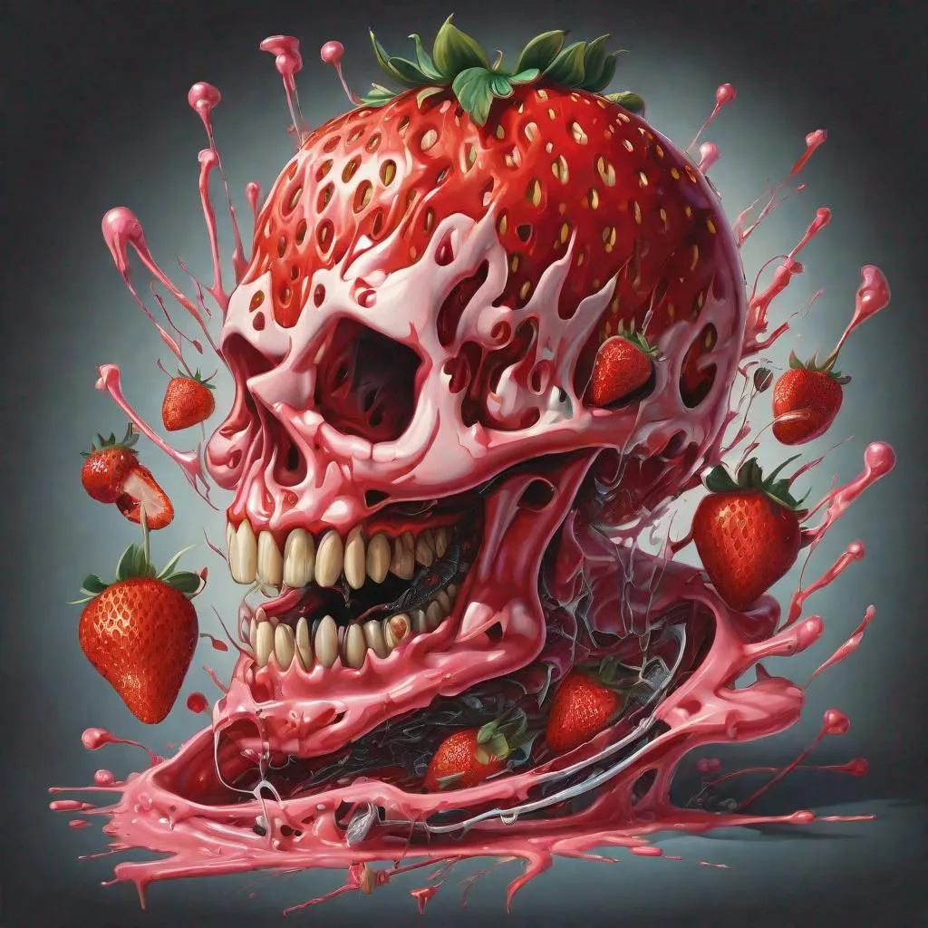 Prompt: Exploded strawberry by Nychos
