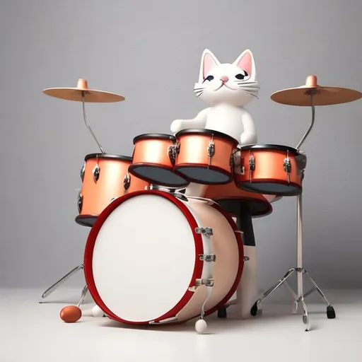 Prompt: a cat play drum White background