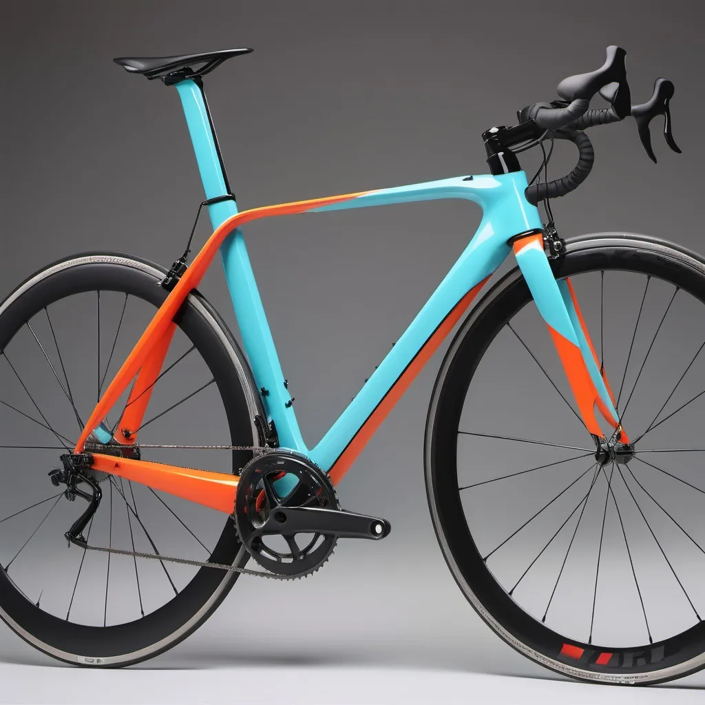 Prompt: a road bike that features a sleek aerodynamic design, a bike computer and colorful frame desing
