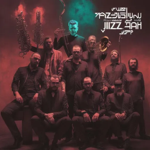 Prompt: album cover for polish jazz band inspired by year 2137 
cursed demons
name of the band written in arabic