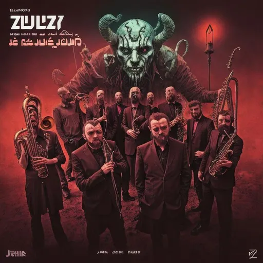 Prompt: album cover for polish jazz band inspired by year 2137 
cursed demons
name of the band written in arabic