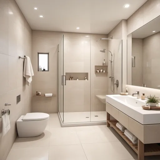 Prompt: A spacious tbathroom with a tub shower and toilet 