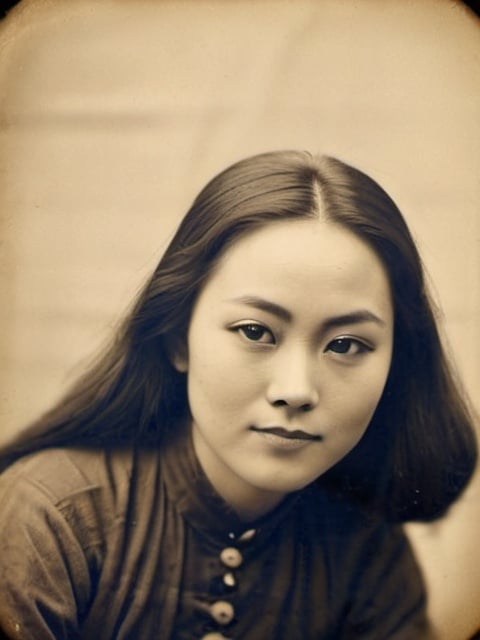 Prompt: Siamese lady in late 1800s, middle-class, sepia tones, high quality, professional lighting,use my face