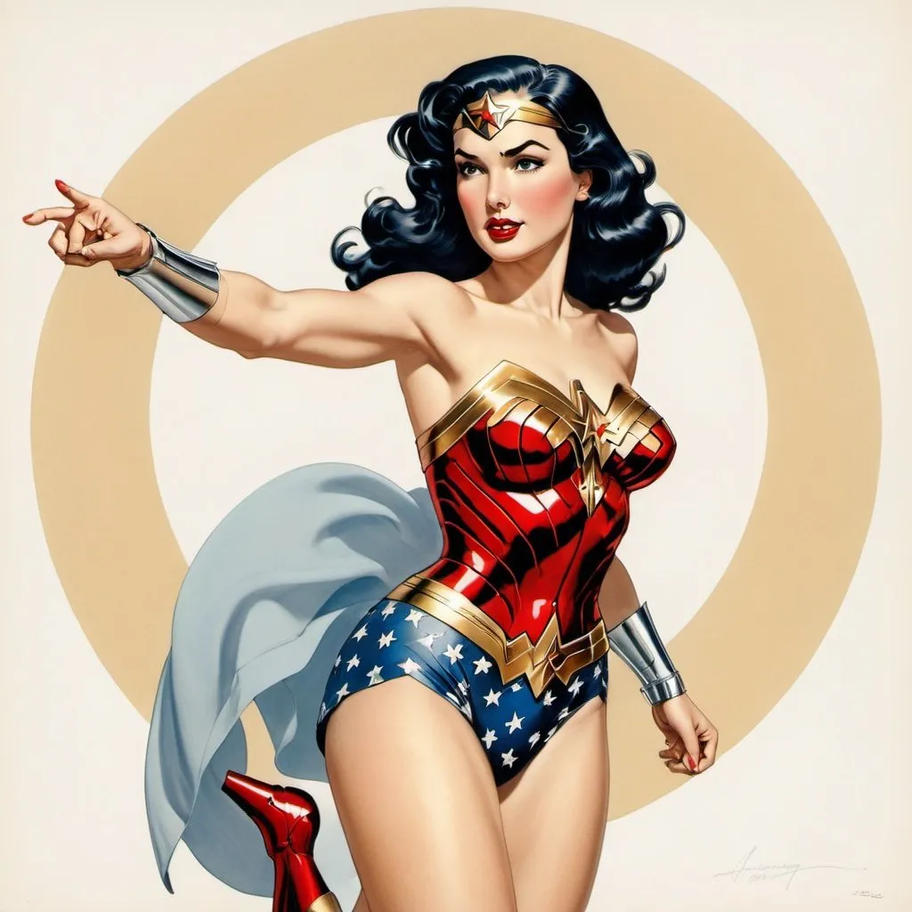 Prompt: An image of Wonder Woman in the style of Alberto Vargas