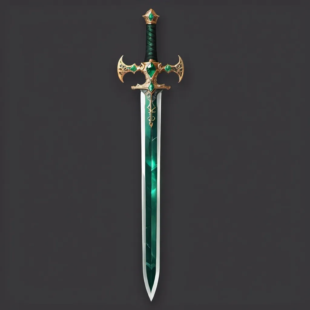 Prompt: A beautiful sword vertically with a emerald gem