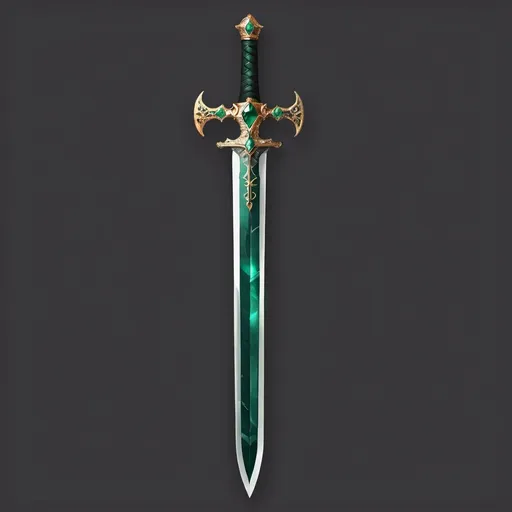 Prompt: A beautiful sword vertically with a emerald gem