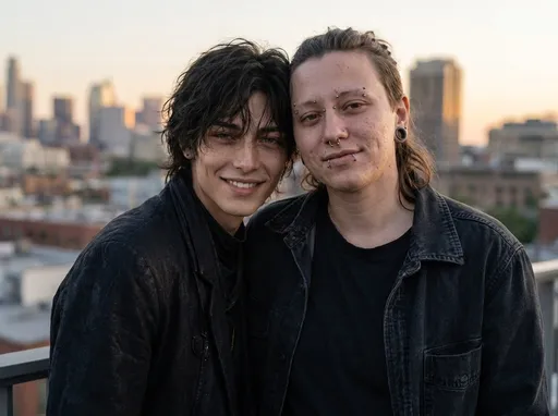 Prompt: closeup non binary ftm people next to each other hanging out together