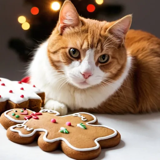 Prompt: cat and gingerbread.