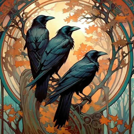 Prompt: Crows in trees