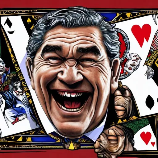 Prompt: Winston Peters, the New Zealand politician, as a Joker playing card