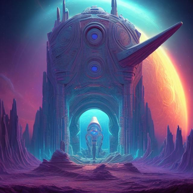 Prompt: Surrealism digital art of Anunnaki and Gilgamesh, cosmic space setting, futuristic starship, high-tech, portal heaven, stargate, portal, surreal color palette, dreamlike lighting, detailed cosmic technology, surrealistic depiction, advanced space civilization, ancient mythology, highres, surrealism, cosmic space, futuristic, surreal color palette, dreamlike lighting, detailed technology, ancient architecture, surrealistic, advanced civilization