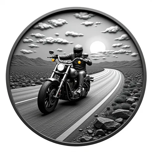 Prompt: Harley Davidson motorcycle riding down the highway into sunset
