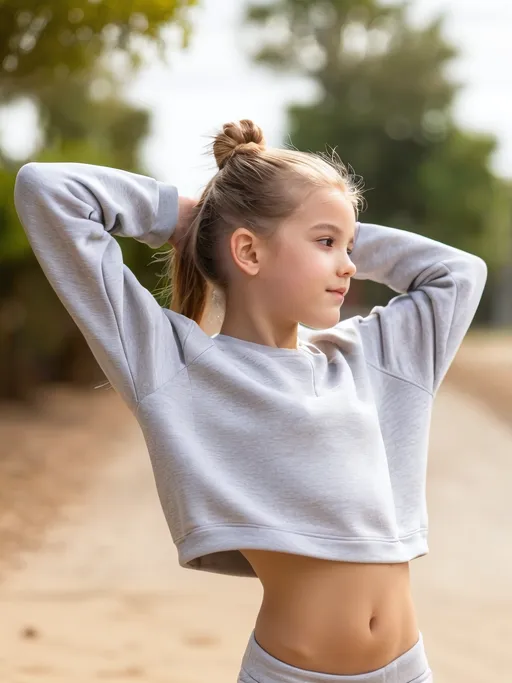 a 11-year-old beautiful blonde girl with ponytail, s...