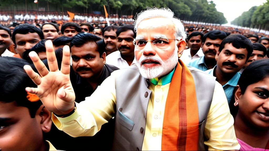 Prompt: Narendra Modi in many people top camera view, wide angle