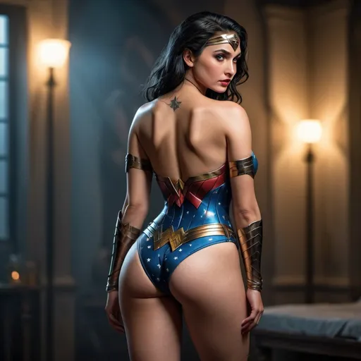 Prompt: Wonder Woman ((Curvaceous:2.0 Woman)), voluminous body, full body shot, sensual, Full body , SENSUAL POSE, perfect composition, tattoo sleeves on hands written with ew_ng, hyper realistic, super detailed, high quality

very open heart, very happy, great mood

photo of a young 18-year-old thiccc goth indian girl. looking back at camera, from behind, bent over. thiccc. wearing blue swimsuit. on hands and knees.  showing bum. gothic makeup.  very attractive. high detail realistic. thick thighs,  full body shot, professional photo. Studio lighting, backlit, realistic lighting. hdr uhd 8k ultra-realistic render,  very high detail skin, beautiful face, 