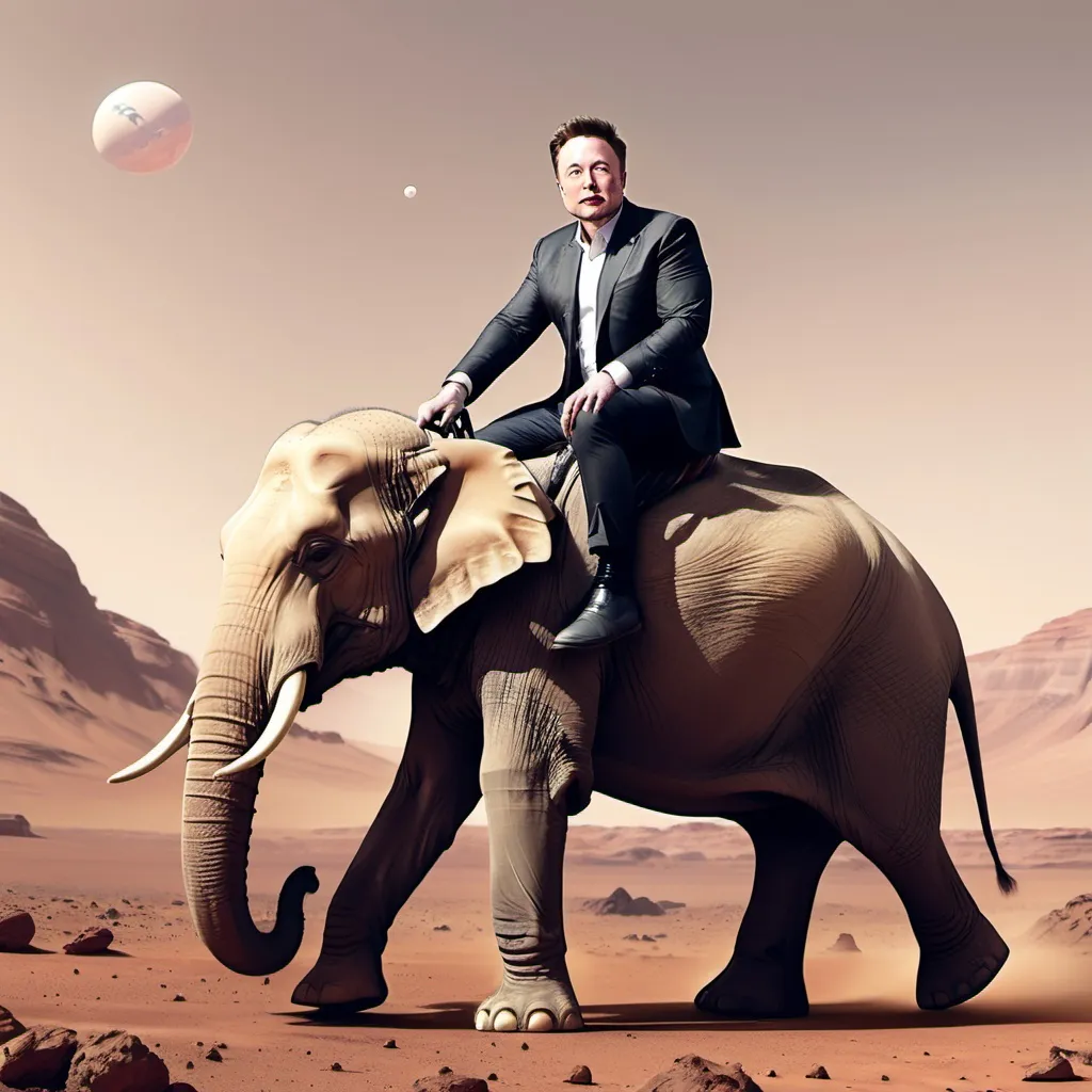 Prompt: Elon Musk riding an elephant on mars.