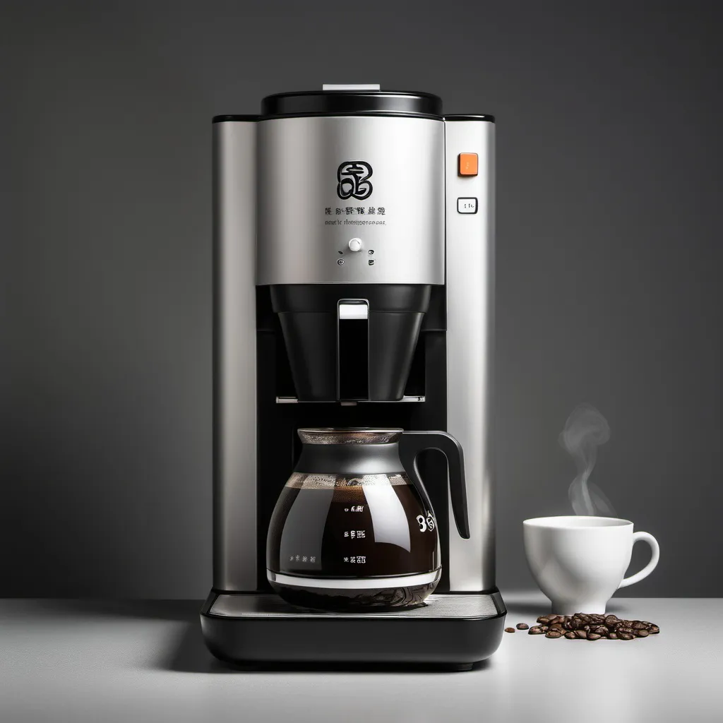 Prompt: Product Design, Coffee brewer machine, studio photography with a grey background, Oriental Ink Zen style, Using Color: #333333,	#808080, #DCDCDC, #E0FFFF