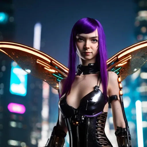 Prompt: cyberpunk adult galactic fairy with long black and brown hair 