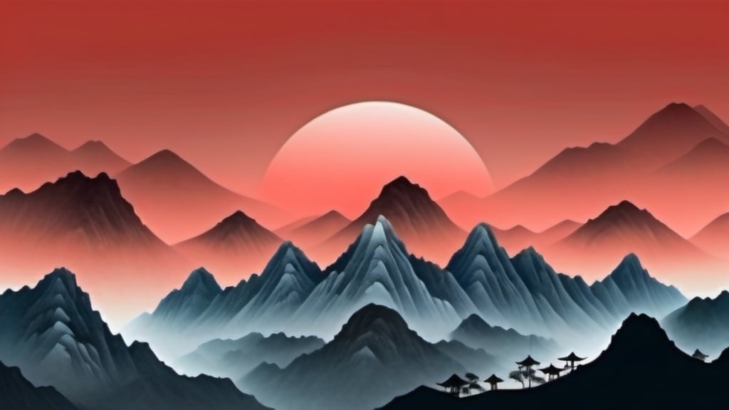 Prompt: Red Montain geometric Chinese art