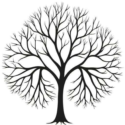 Prompt: Black tree art with no leaves but have branches with outline