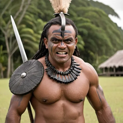 Prompt: the most scariest fijian warrior