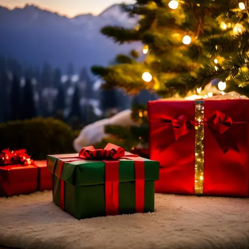 Prompt: Woke Sleep drool on gift wrapped xmas Box under live Pine tree in valley of the angels



