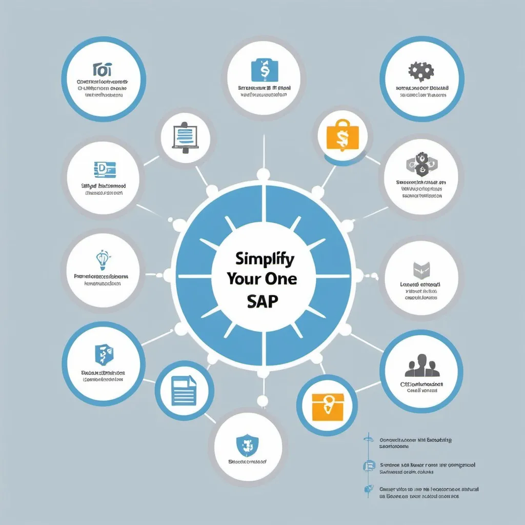 Prompt: (accurately spelled text "Simplify Your Business with SAP Business One"), modern post For design, I can suggest a combination of light blue and light grey tones as the background. The icons can be colorful to stand out, while maintaining a sleek and professional layout. The overall aesthetic would still focus on functionality, efficiency, and business themes, with a user-friendly, clean, and visually appealing presentation. This will give the design a modern, professional look while incorporating your preferences for color tones. Let me know if you’d like to explore any further adjustments!