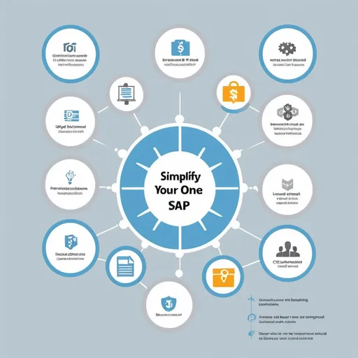 Prompt: (accurately spelled text "Simplify Your Business with SAP Business One"), modern post For design, I can suggest a combination of light blue and light grey tones as the background. The icons can be colorful to stand out, while maintaining a sleek and professional layout. The overall aesthetic would still focus on functionality, efficiency, and business themes, with a user-friendly, clean, and visually appealing presentation. This will give the design a modern, professional look while incorporating your preferences for color tones. Let me know if you’d like to explore any further adjustments!