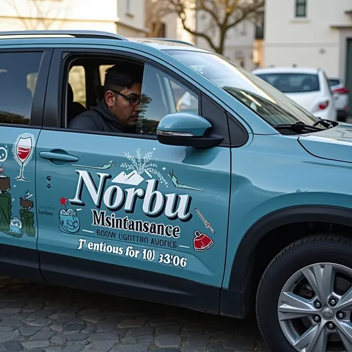 Prompt: durango car i need to have advertising sticker for a maintenance car of a holiday company under the name of norbu 