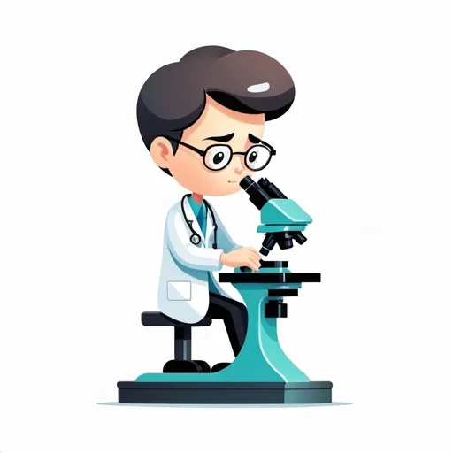 Prompt: a flat illustration of a doctor using a microscope by Osamu Tezuka, vector artwork, smooth flowing lines, trendy, minimal, whimsical, pexels, purism, behance hd, iconographic, pixiv, on white background --v 5