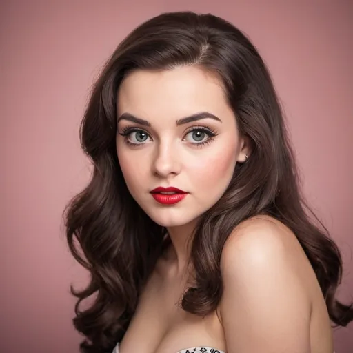 Prompt: beautiful pinup girl portrait, long brunette hair , big eyes