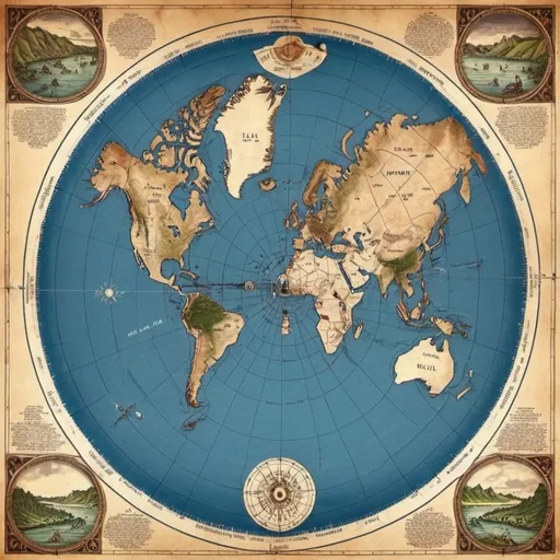 Prompt: search the internet and find a flat earth map that is one of the oldest maps available. this map must include the four rivers running from the centre of the map to the edges.



