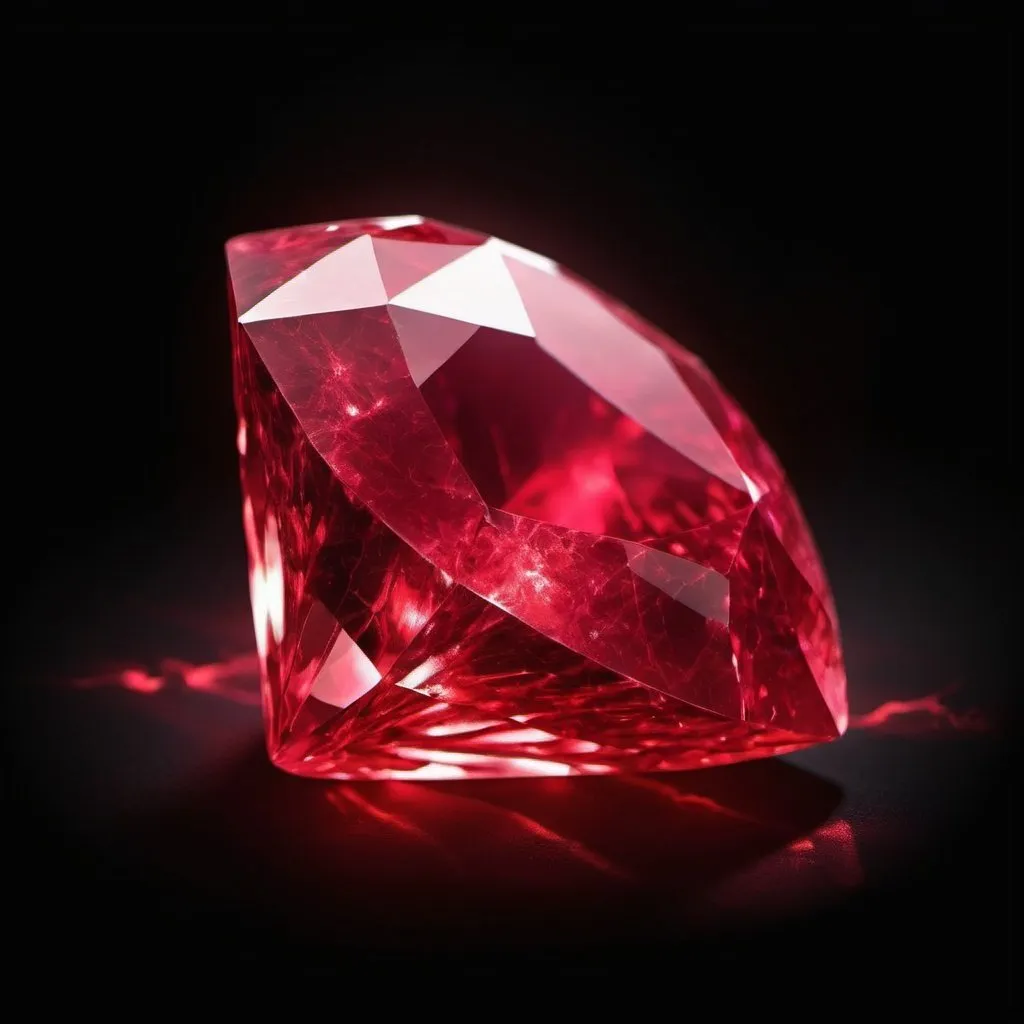 Prompt: A magical fantasy red ruby against a black background magic ruby is filled with red glowing magical energy that makes the ruby glow red , red magical energy is bursting out of the ruby , fantasy art , D&D , magic item , magic aura , red energy emitting from ruby , powerful , red lighting 
