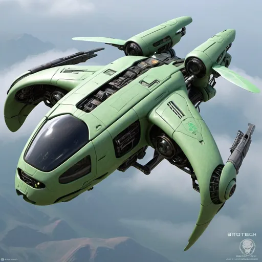 Prompt: Biotech VTOL mechanoid alien gunship, biomechanical, atmospheric, intimidating, photorealistic, more alien like, green biometrics, dragonfly like, no cockpit, drone, autonomous, anti gravity, no propulsion system, RIFTS, Sci-fi, Cyberpunk, Shadowrun 
  