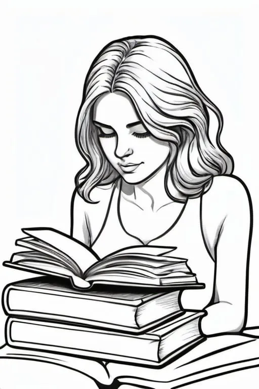 Prompt: magic books, colouring page, line art, clean line art, clean outline, strong black outline, sketch style, one line, white background