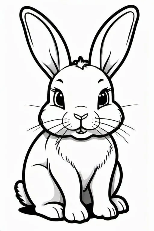 Prompt: a cute rabbit, colouring page, line art, clean line art, clean outline, strong black outline, sketch style, line drawing style, easy to colour, for kids