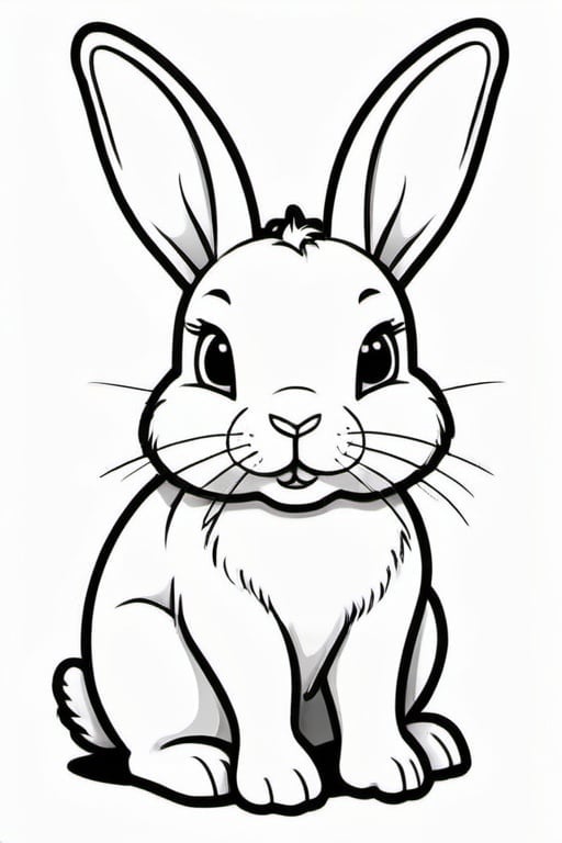 Prompt: a cute rabbit, colouring page, line art, clean line art, clean outline, strong black outline, sketch style, line drawing style, easy to colour, for kids