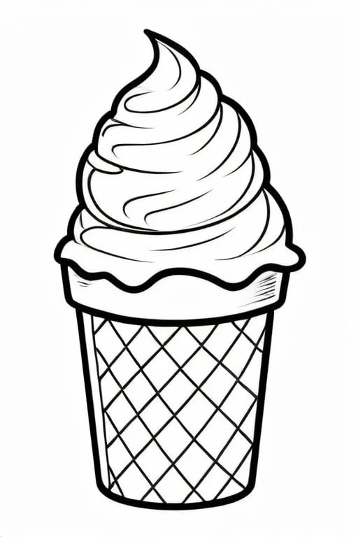 Prompt: a delicious ice cream, colouring page, line art, clean line art, clean outline, sketch style, cartoon style, one line, line drawing style, strong black outline, black and white