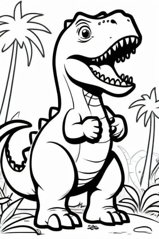 Prompt: a big dinosaur eats a carrot, colouring page, line art, clean line art, clean outline, clean black outline, simple line art, one line, easy to colour