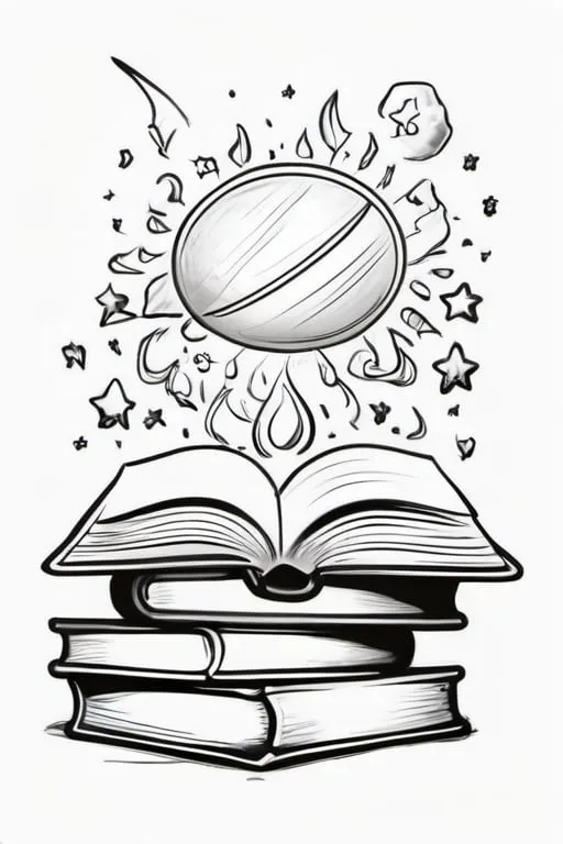 Prompt: magic books, colouring page, line art, clean line art, clean outline, strong black outline, sketch style, one line, white background