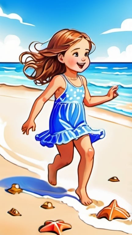 Prompt: girl playing on the beach, coloring book page for kids, watercolor style, strong black outline, clean lines, sketch style, whole body, coloring pages, white background, radiant, simple, vibrant, beach scene, sunny day, child's play, high quality, detailed, fun, cheerful, playful, watercolor, line art, sketch, coloring book, simple details, colorful, carefree, innocence
