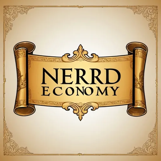 Prompt: A Golden scroll banner with the text "Nerd Economy".