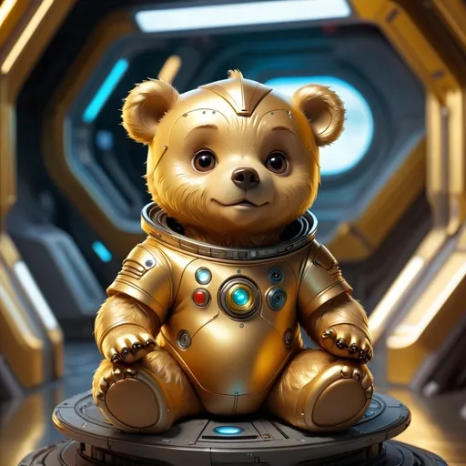 Prompt: Golden baby bear in sci-fi setting