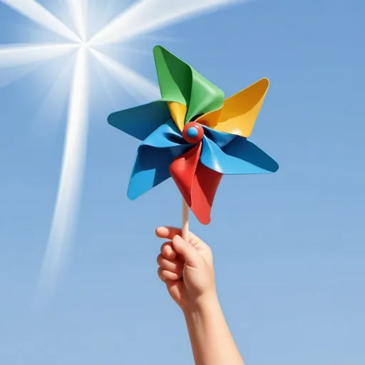 Prompt: A pinwheel in a child's hand and the wind blowing into the pinwheel As an vector