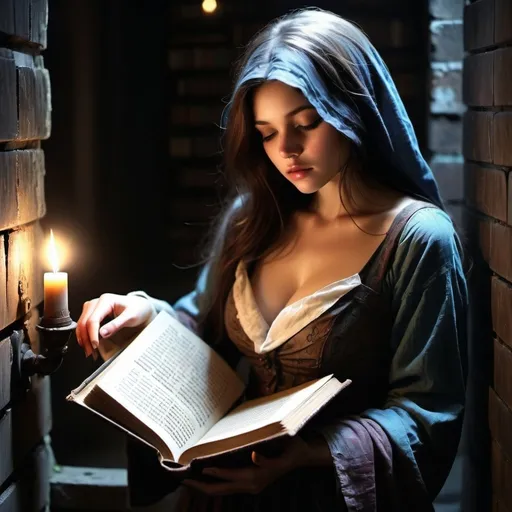 Prompt: “In the dimly lit alley, she stumbled upon an old, weathered book. Its pages whispered secrets of forgotten magic, and as she turned them, she felt a mysterious power awakening within her.” annmiy style