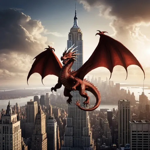 Prompt: Create a book cover for The Last Olympian, with a dragon surrounded the Empire State Building.