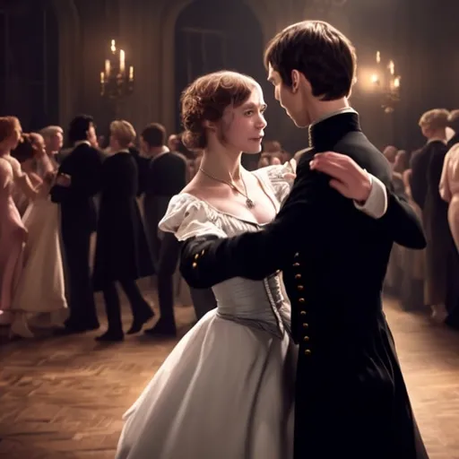 Prompt: Elizabeth “Lizzy” Stuart dance with Tom Riddle at a ball party with everyone shocked and look in distance