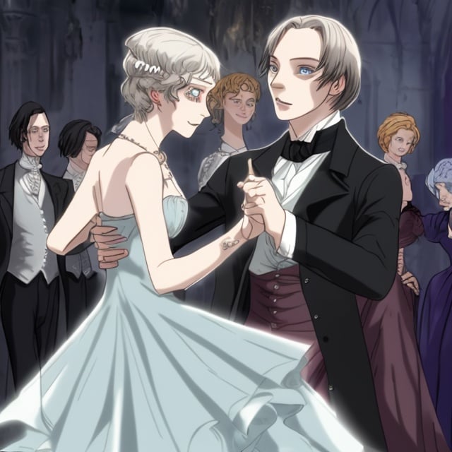 Prompt: Elizabeth “Lizzy” Stuart dance with Tom Riddle at a ball party